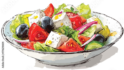 Vibrant Fresh Greek Salad with Colorful Vegetables and Tomato