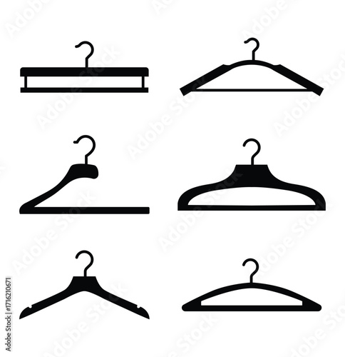 Clothes hanger icon.  Hanger for cloakroom or closet. Hang for coat, shirt or suit. Clothes hanger silhouette collection  . eps 10 