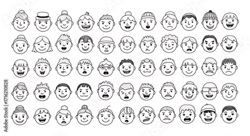 Set of Cartoon Faces with Various Emotions  Happy Sad Angry Surprised Expressions for Design