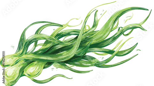Vibrant Green Onion Slices in Motion Vector Illustration