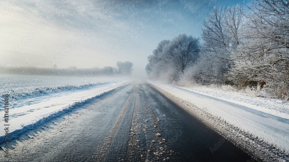 Fototapeta premium Snowy Street Closeup