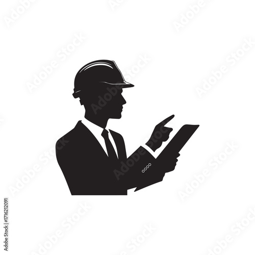 Engineer Silhouette at Desk with Blueprints