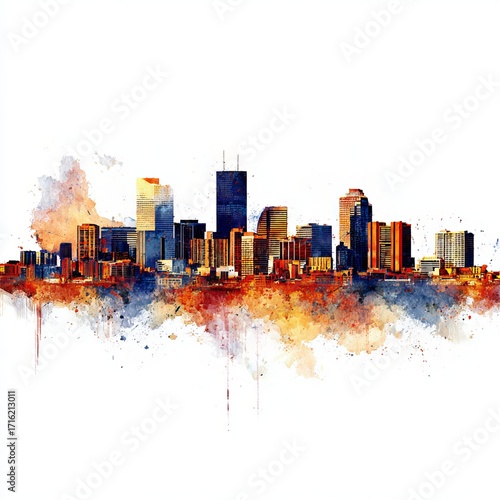 Urban Watercolor: A stunning watercolor depiction of a cityscape, its buildings and architecture rendered in a splash of vibrant hues, capturing the dynamic essence of the urban environment.