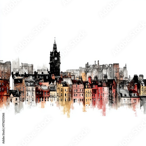 Cityscape Reflection: A vibrant cityscape unfolds, showcasing diverse architectural styles and structures, each reflecting in the tranquil water below. A perfect view.