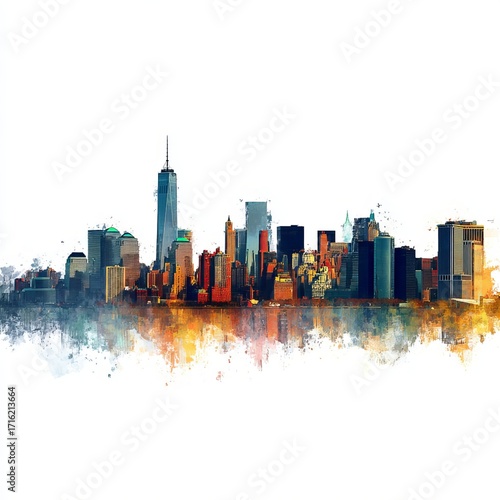 Skyline Panorama: A majestic cityscape unfolds in this dynamic depiction, showcasing towering structures and a vibrant urban panorama.