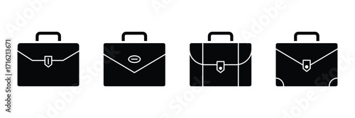 Briefcase icon set. Business bag, portfolio symbol. Briefcase or suitcase simple icons set designed in filled, outline, line and stroke style . eps 10