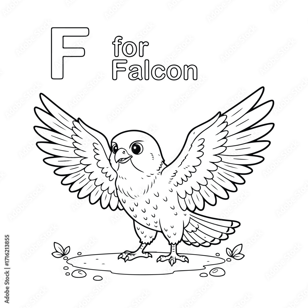 Obraz premium F for falcon isolated on white background, bird illustration for kids learning