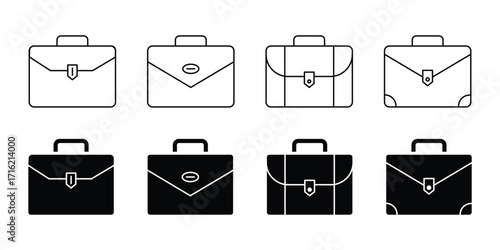 Vector black briefcase icons set on white background . Briefcase icons set. suitcase sign and symbol. luggage symbol. eps 10
