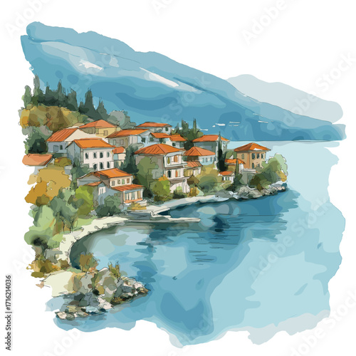 Lake Ohrid. Lake Ohrid watercolor vector illustration