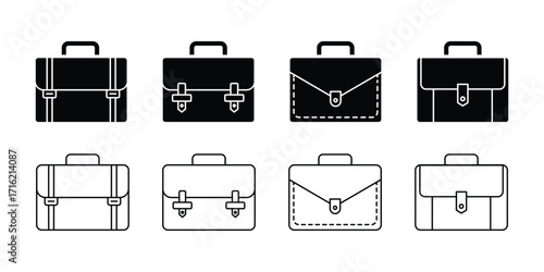 Vector black briefcase icons set on white background . Briefcase icons set. suitcase sign and symbol. luggage symbol. eps 10
