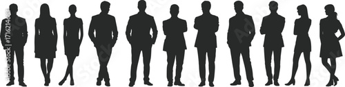 Business team silhouettes, professional figures, corporate staff icons, formal attire, career visuals, office posture, workplace diversity, black silhouettes, leadership stance, business people