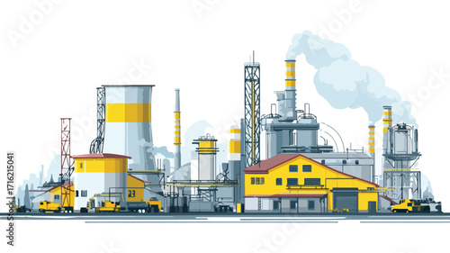 Modern Industrial Factory and Plant Buildings in Urban Landscape