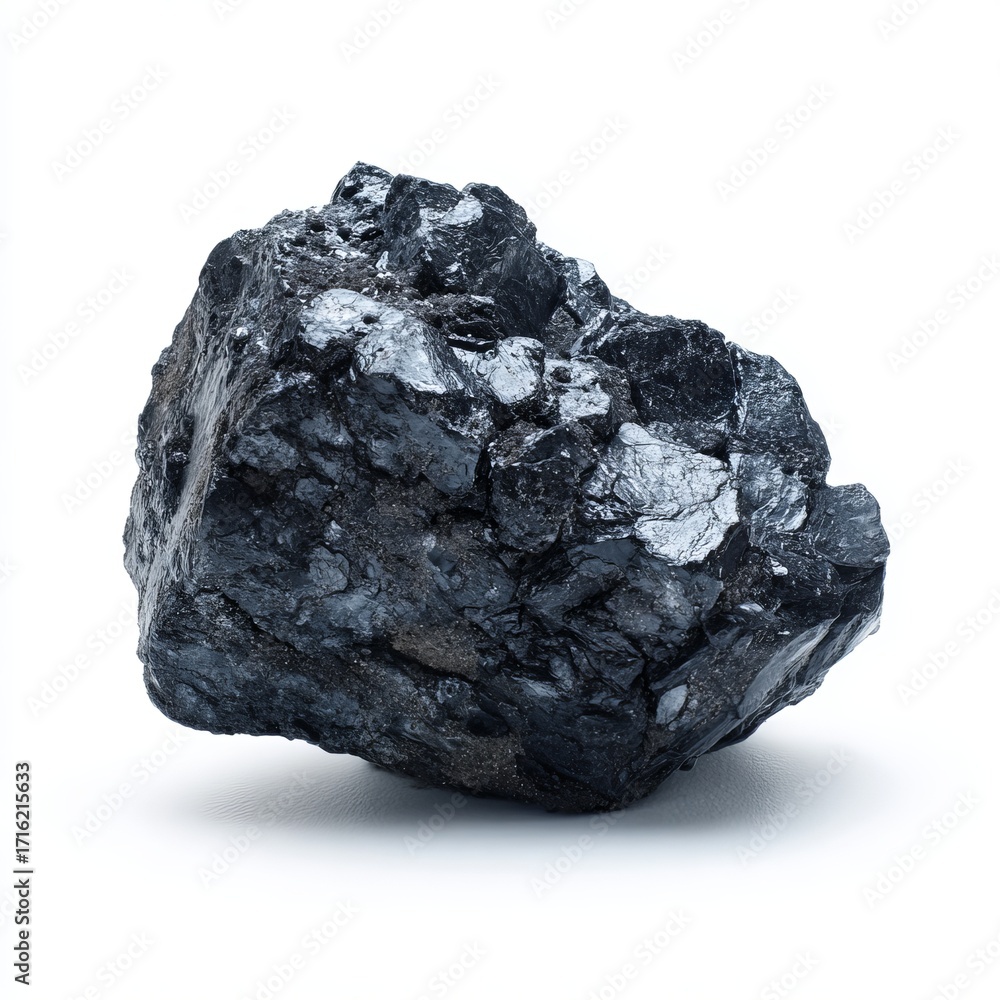 Obraz premium The Raw Power of Coal: An isolated, up-close shot of a lump of coal, showcasing its dark, textured surface and raw, untamed energy.