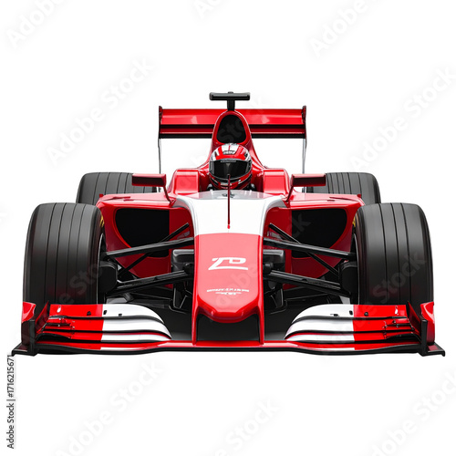 Front View of Red and White Formula 1 Race Car with Driver – Isolated PNG