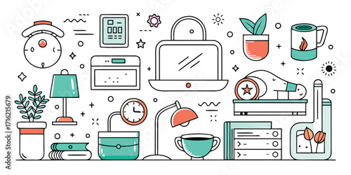 Charming collection of illustrated home decor items and furniture with decorative accents