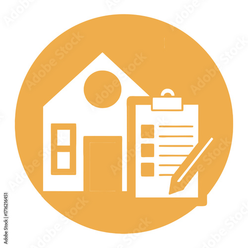 Real estate property management icon house checklist and pencil for business 