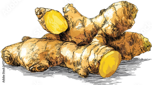 Vibrant Isolated Fresh Ginger Vector Illustration for Culinary Design Projects