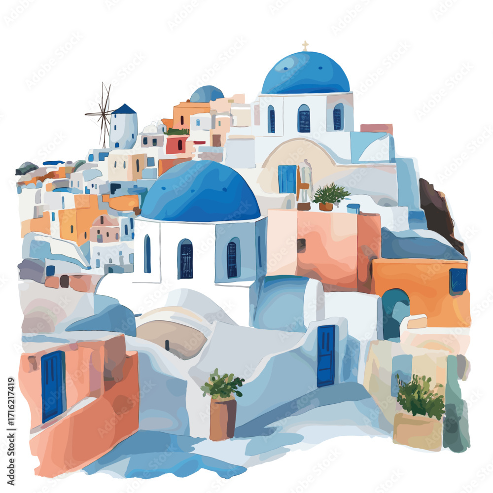 Fototapeta premium Santorini. Santorini watercolor vector illustration