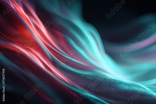 Abstract waves of red and blue hues softly glowing on a dark background. Perfect for digital backgrounds, modern art, and conceptual visualizations.