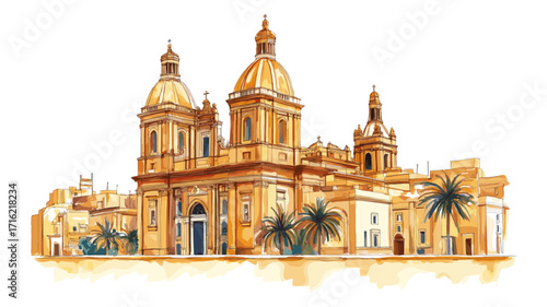 St. Johns Co-Cathedral. St. Johns Co-Cathedral watercolor vector illustration