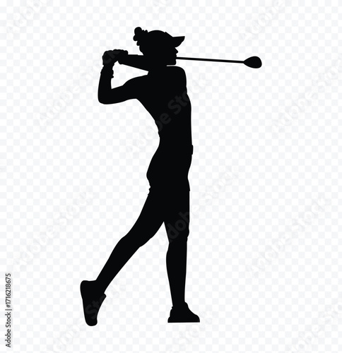 Golfer silhouette. Golf player plying golf vector . Silhouette Female Golf Player position . eps 10