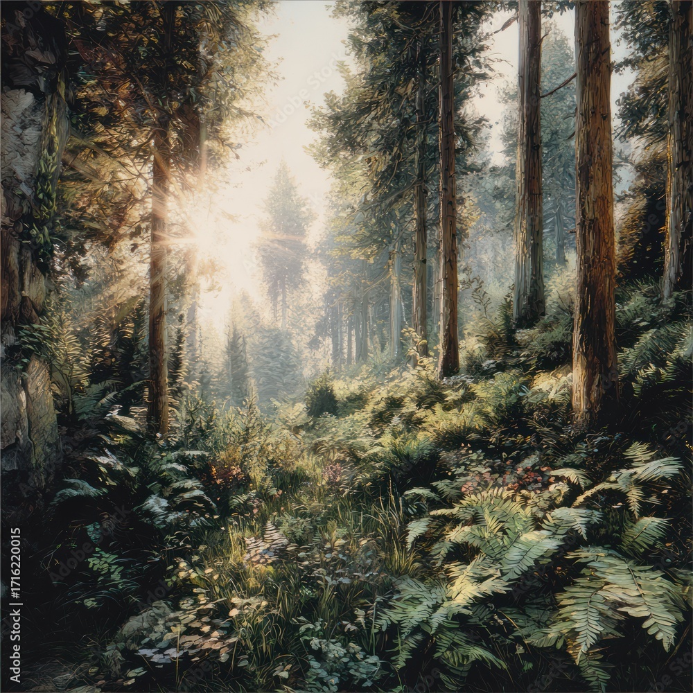 Obraz premium Forest sunlight path