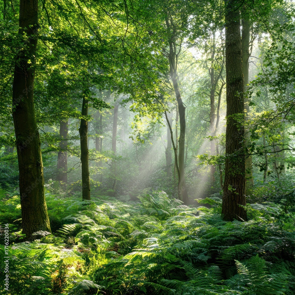 Fototapeta premium Sunlight through lush forest