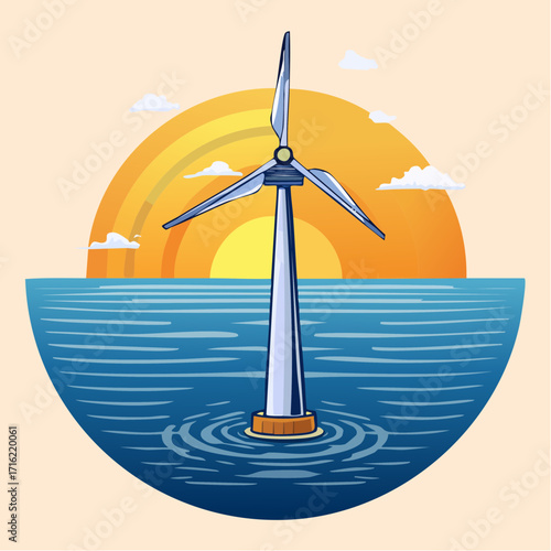 Wind turbine at sunset generating clean energy solutions