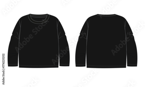 Long sleeve black color t shirt vector illustration template front and back