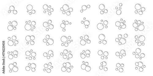 Bubble icon set. Soap foam, fizzy drink, oxygen bubbles .  bubble vector icon in black white fill and line style. Bubble, Foam, Cleaning icon . eps 10 
 