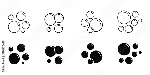 Bubble icons set. Soap foam symbols. Oxygen bubble, fizzy drink icon. Bubbles outline vector icons . eps 10