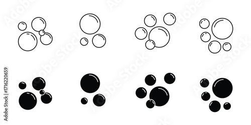 Bubble icons set. Soap foam symbols. Oxygen bubble, fizzy drink icon. Bubbles outline vector icons . eps 10