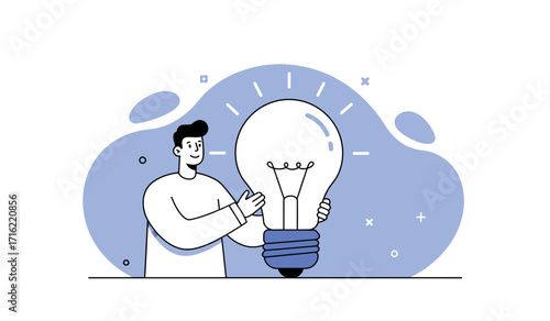 Creative innovation with man holding giant light bulb illustration