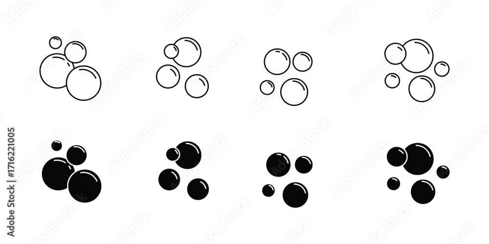 Fototapeta premium Set of Bubbles icon. Soap foam, fizzy drink, oxygen bubble pictogram pack symbol template for graphic and web design collection logo vector illustration . eps 10 