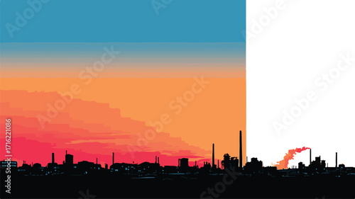 Industrial Silhouette Landscape at Dusk Panoramic View