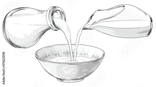 Pouring Milk from Glass Decanter into Bowl - Professional Vector Illustration