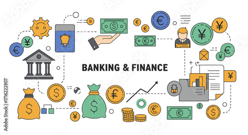 Banking and finance vector illustration - flat style design for financial services and economy concepts