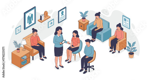 Office meeting vector illustration - workplace collaboration design for print, card, poster - flat style