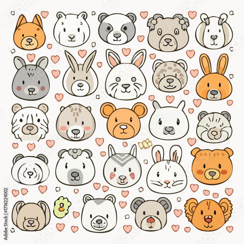 Cute Cartoon Animal Faces Pattern