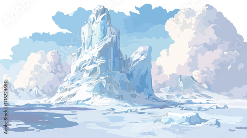 Snowy Landscape with Ice Castle Vector Illustration