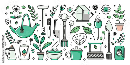 Delightful gardening tools and plants collection for a charming outdoor space