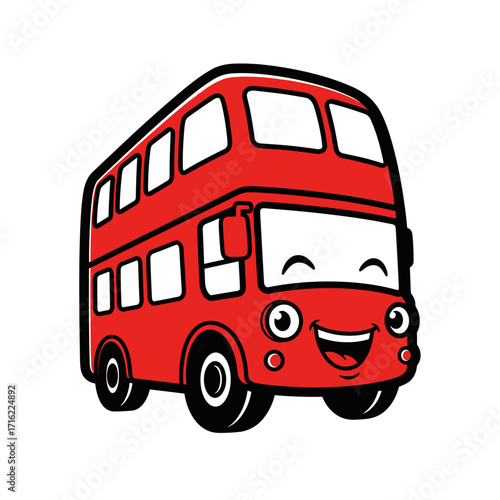 Cute Red Double Decker Bus Cartoon Character.