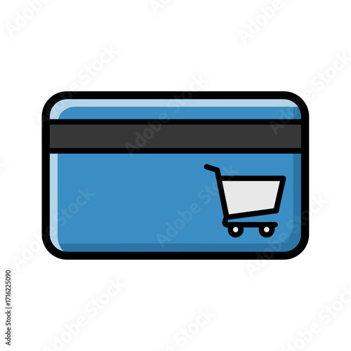 Blue Credit Card with Shopping Cart Icon for Online Shopping.