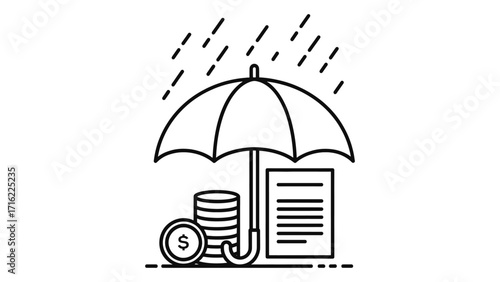 Financial protection with umbrella and money isolated on white background