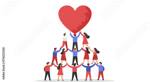 People teamwork lifting heart symbolizing community unity and support