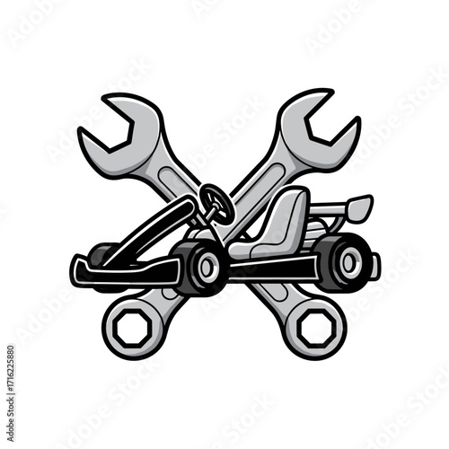 Go Kart Racing Service and Repair Logo with Wrenches.