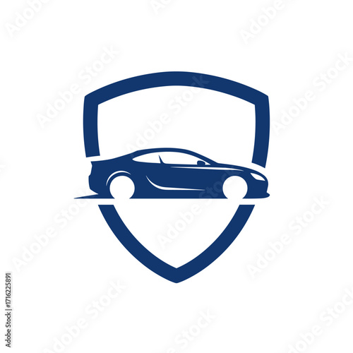 Blue Car Inside Shield Logo Design.
