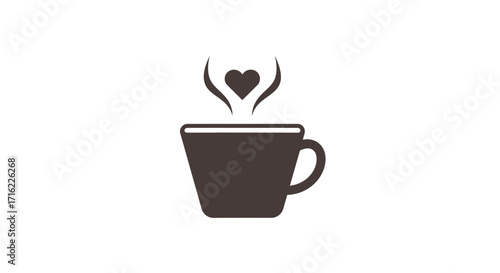 Warm cup of coffee with heart steam, perfect for morning moments and cafe branding