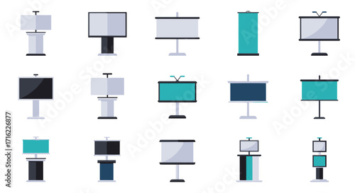 Modern display stands and screens collection for presentation and exhibitions