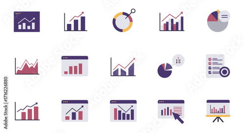 Modern flat design business analytics and data visualization icons set